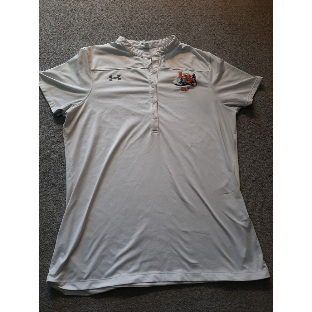 Under Armor Heat Gear Womens Medium M White Short Sleeve " LB Golf " Logo